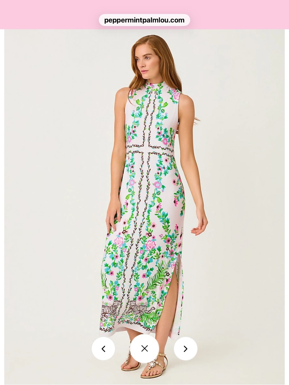 NWT Lilly Pulitzer Wellington White Maxi Dress with Pink & Green Floral Print